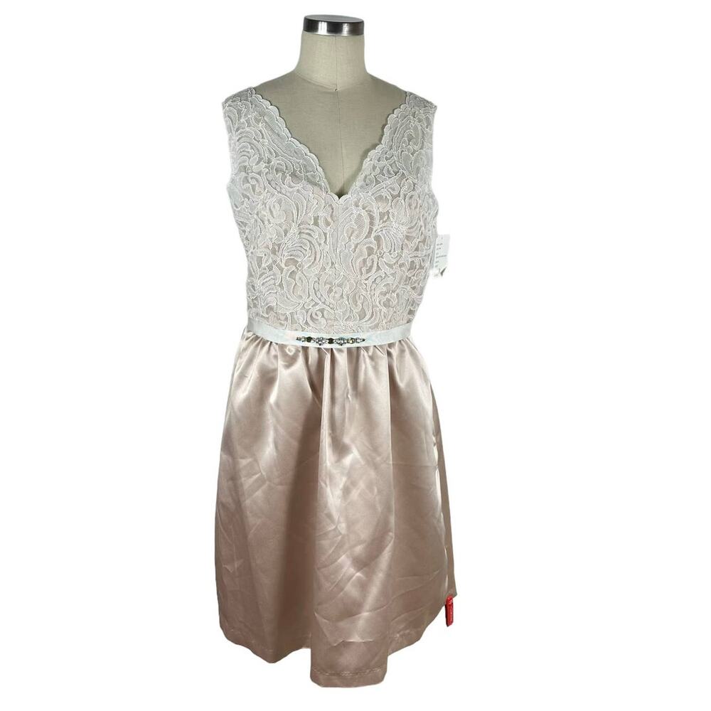 AFTER SIX 6707 Ivory Cream Lace Cocktail Length A-Line Mini Dress Size 14 Belted